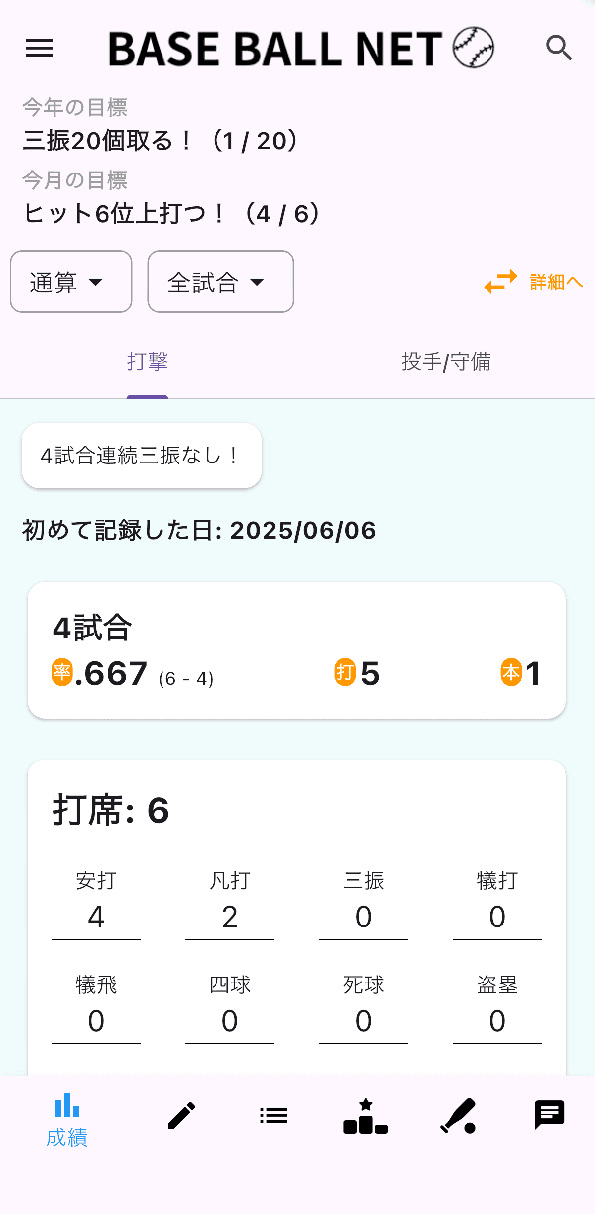 成績画面に表示される目標の例